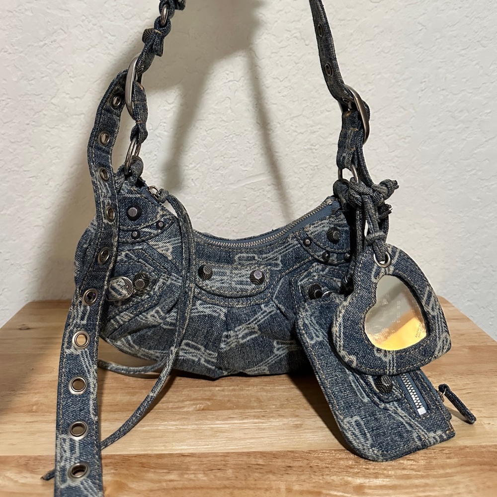 Balenciaga Le Cagole BB Monogram Denim Mini Shoulder Bag